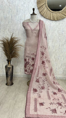 Kantha Peacock Jamdani Linen Unstitched Suit Set