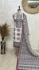 Symmetrical Floral Boota Pattern Jamdani Linen Unstitched Suit Set