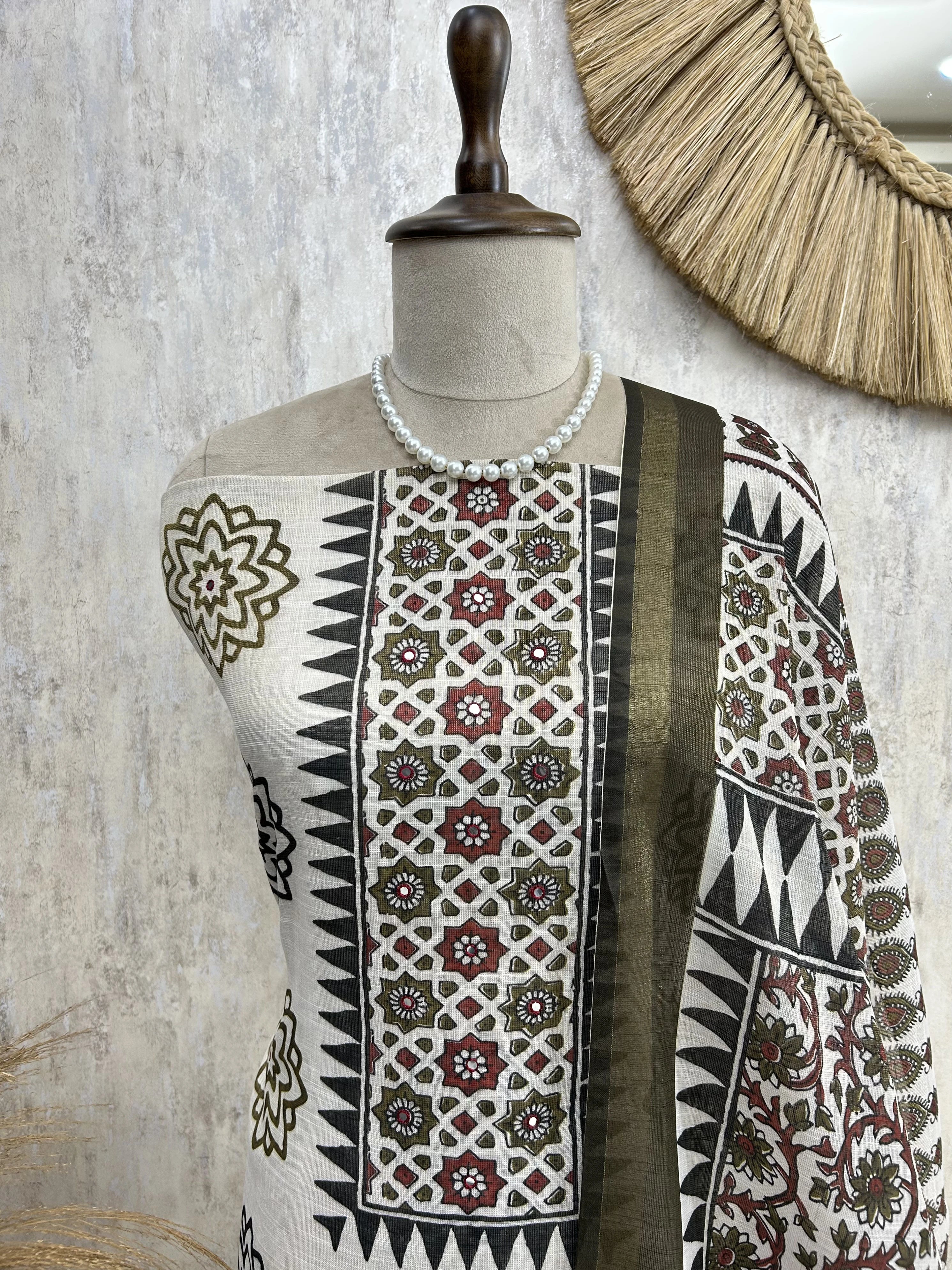 Symmetrical Floral Boota Pattern Jamdani Linen Unstitched Suit Set
