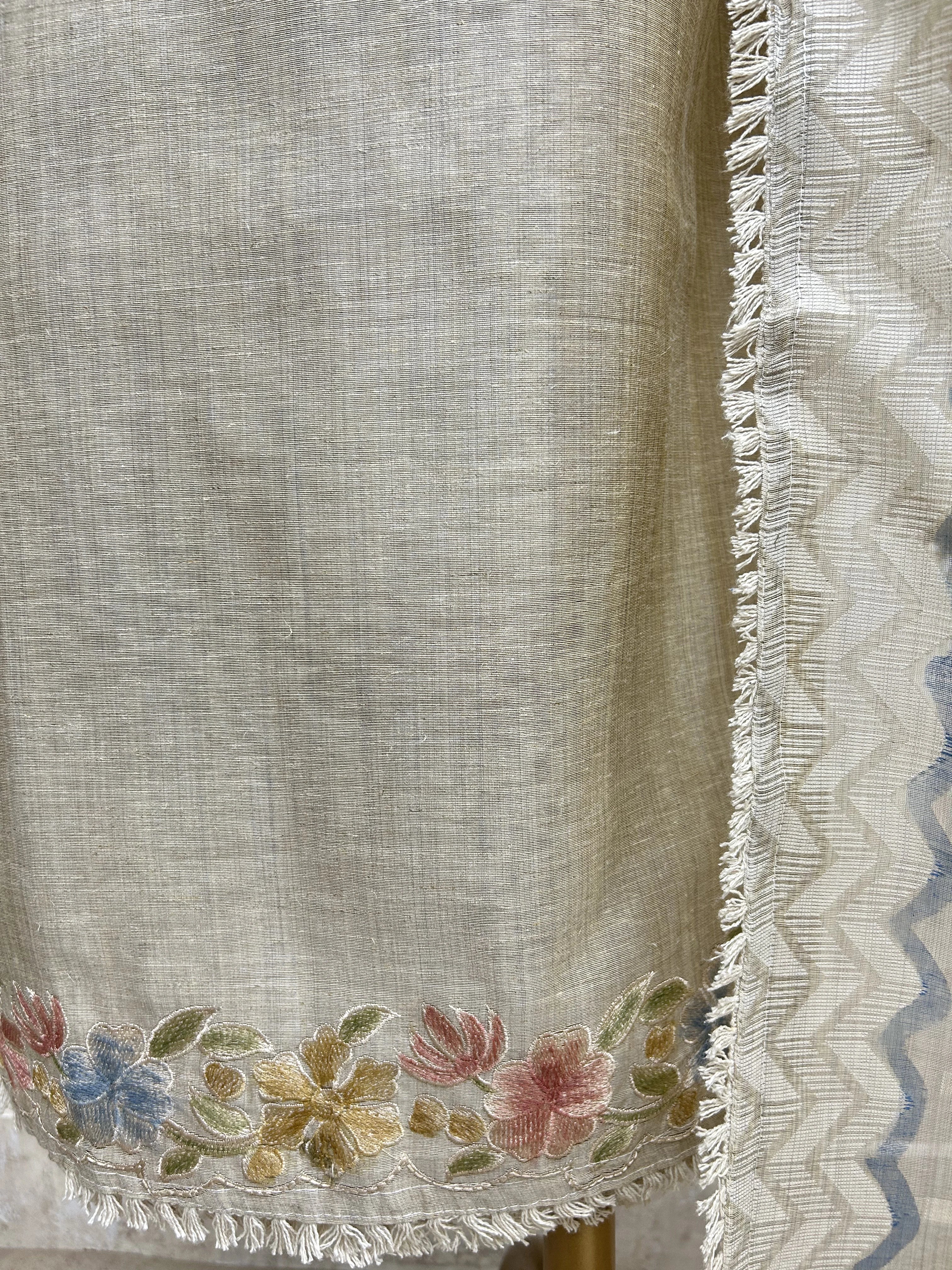 Floral Embroidery Jamdani Linen Unstitched Suit Set
