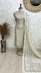 Floral Embroidery Jamdani Linen Unstitched Suit Set