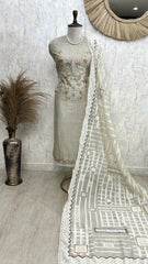 Floral Embroidery Jamdani Linen Unstitched Suit Set
