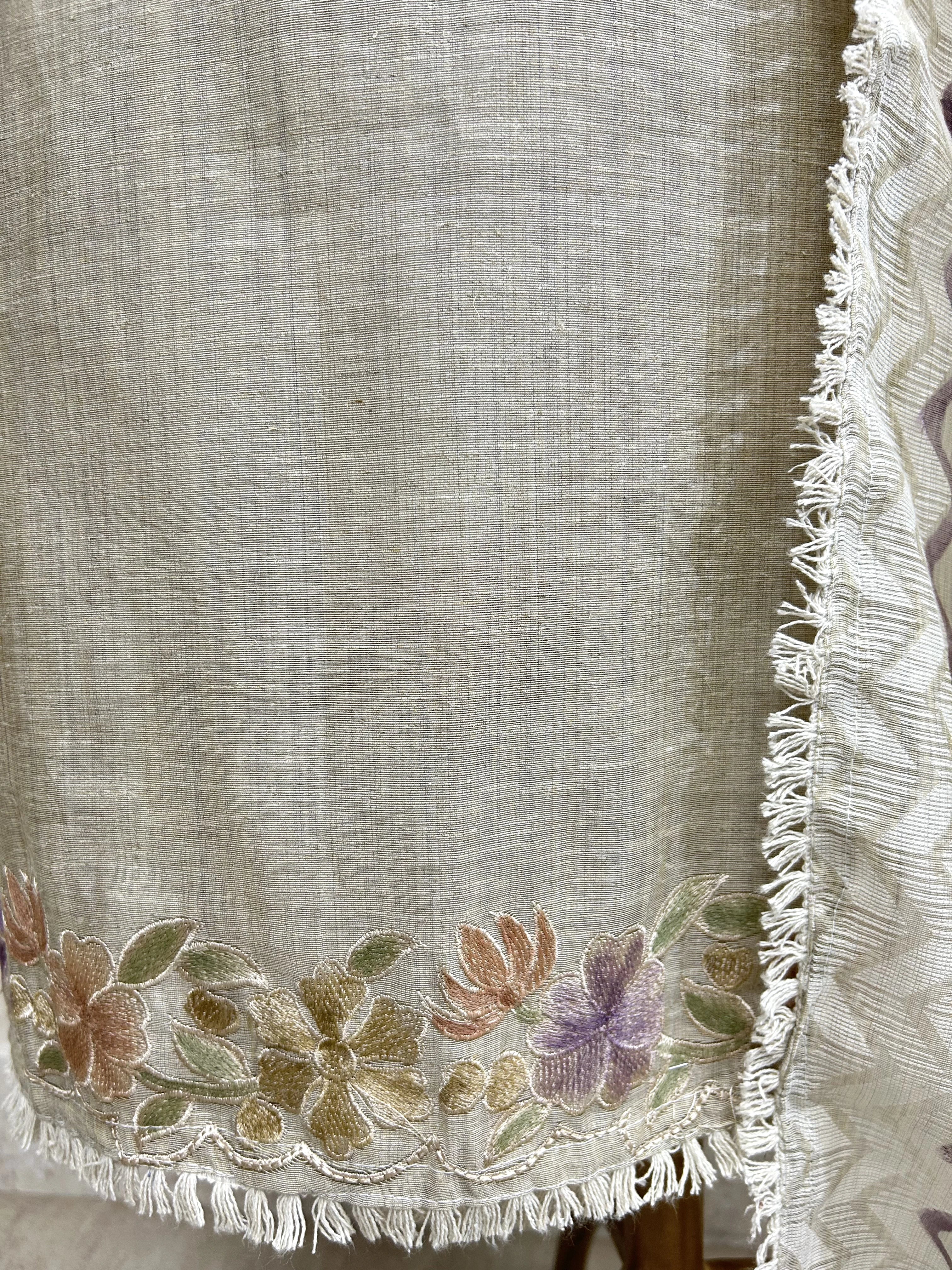 Floral Embroidery Jamdani Linen Unstitched Suit Set