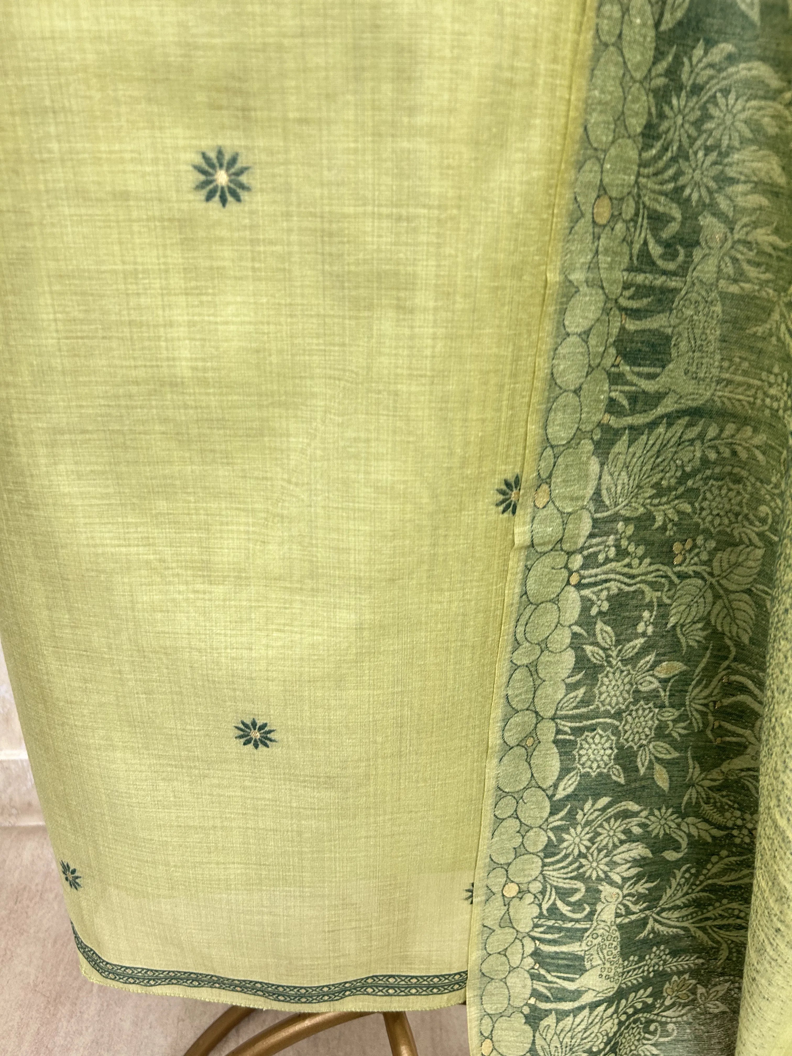 Jamdani Linen Unstitched Suit Set With Deer Motif