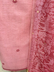 Jamdani Linen Unstitched Suit Set With Deer Motif