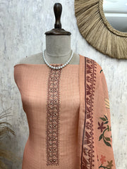 Tissue Linen Unstitched Suit Set with Bird Motif