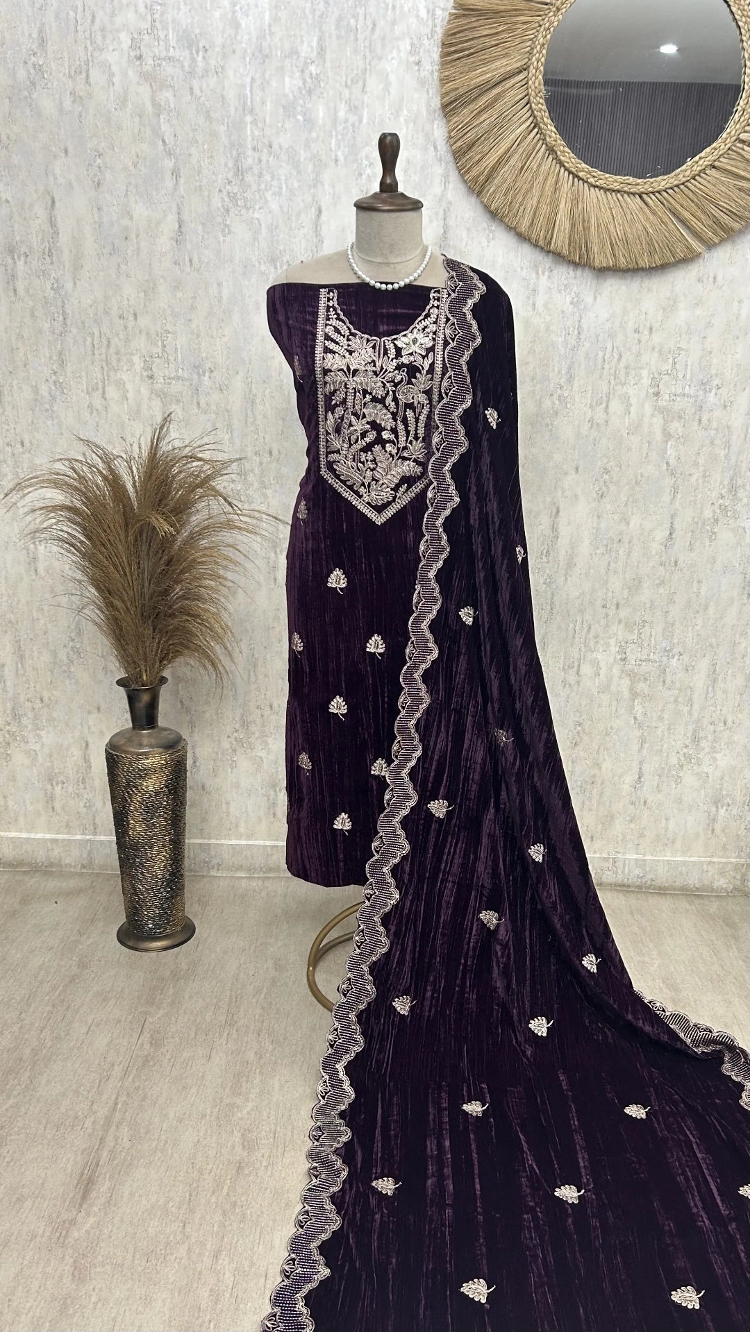 Zari Embroidered Velvet Unstitched Suit