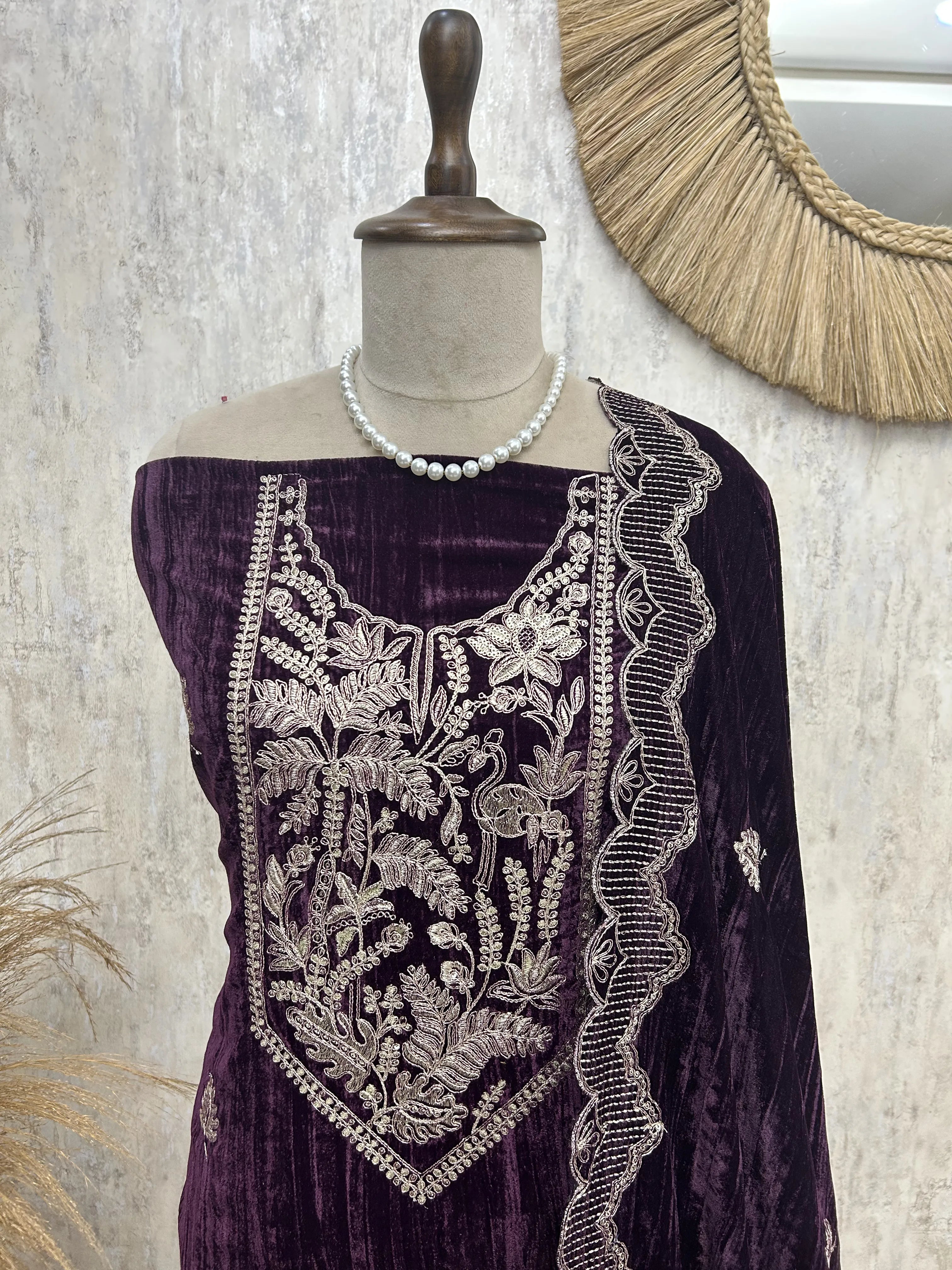 Zari Embroidered Velvet Unstitched Suit