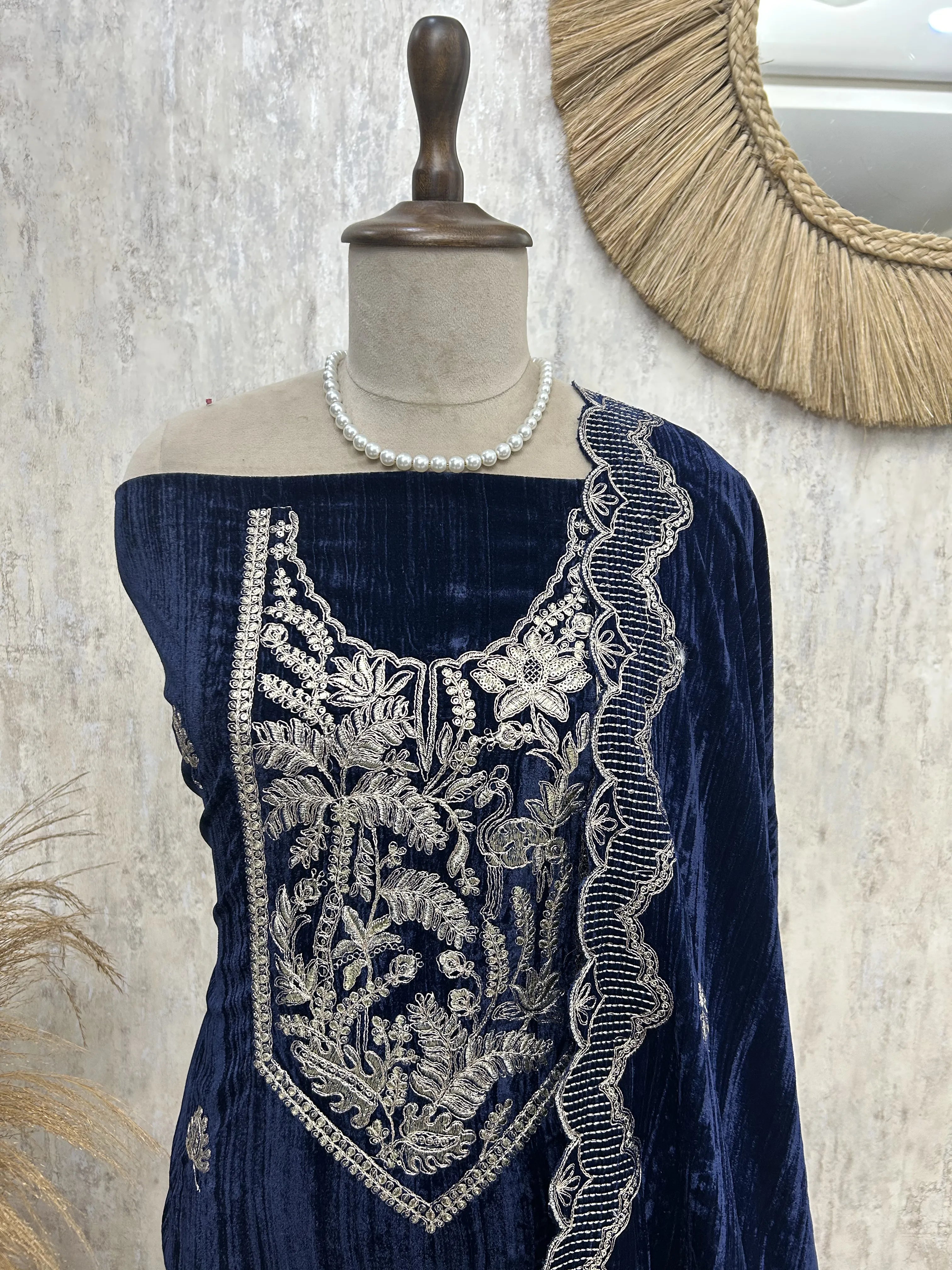 Zari Embroidered Velvet Unstitched Suit