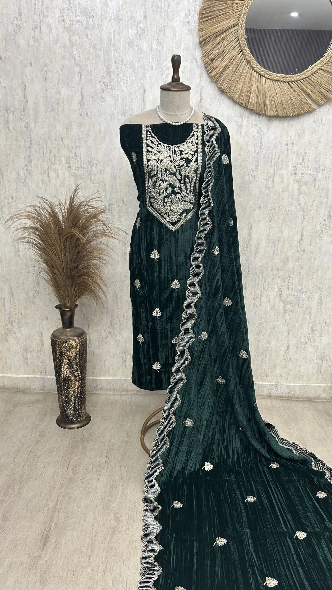 Zari Embroidered Velvet Unstitched Suit