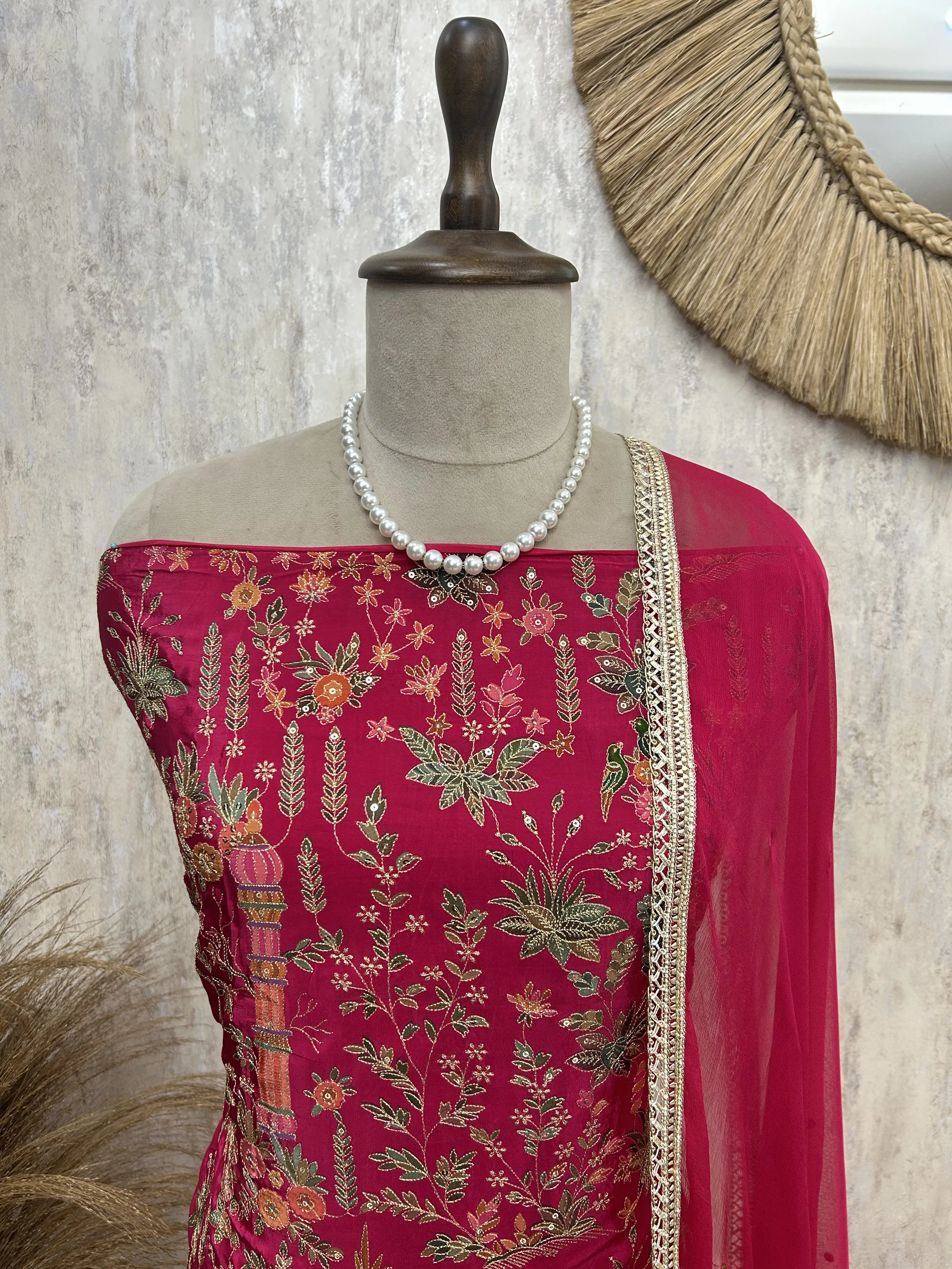 Embroidered Semi Crepe Unstitched Suit