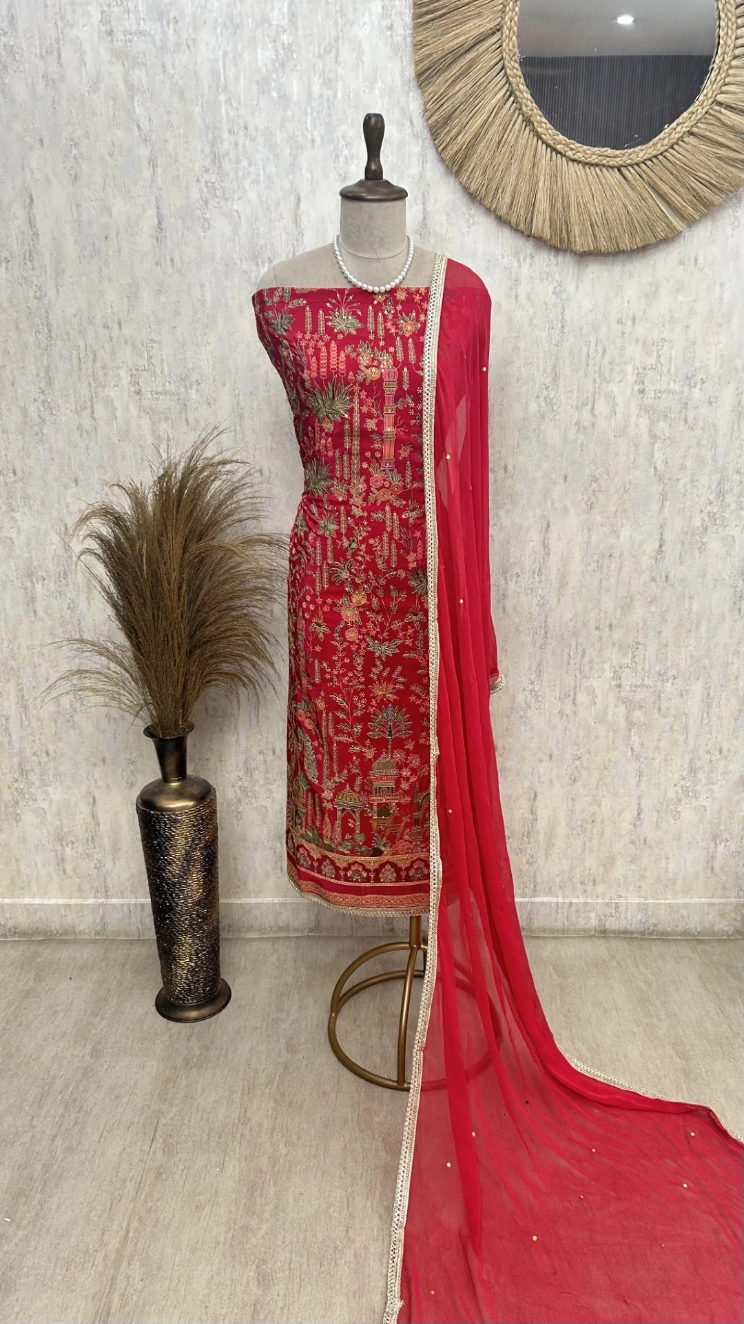 Embroidered Semi Crepe Unstitched Suit