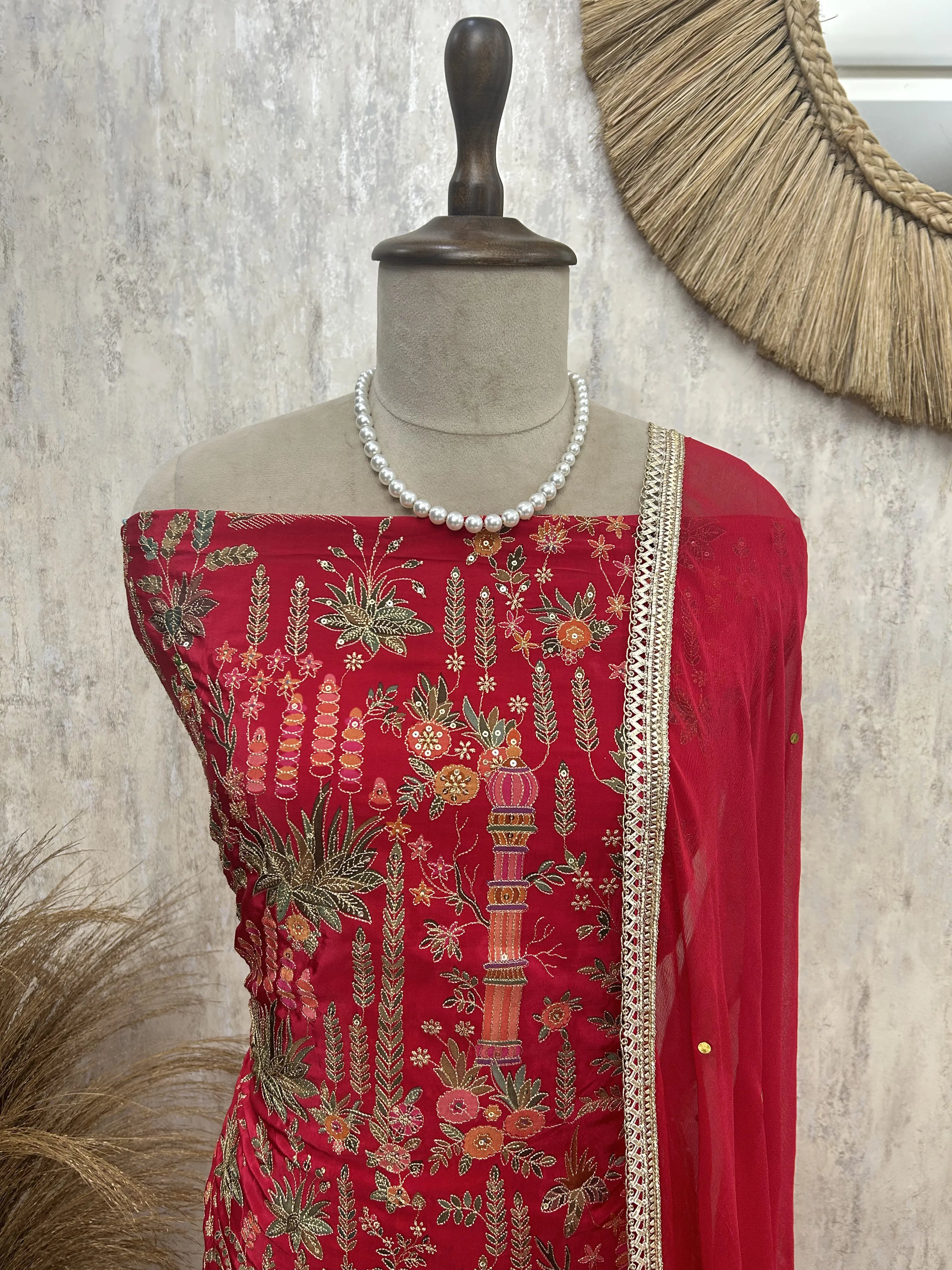 Embroidered Semi Crepe Unstitched Suit
