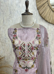 Printed & Thread Embroidered Jamdani Linen Unstitched Suit Set