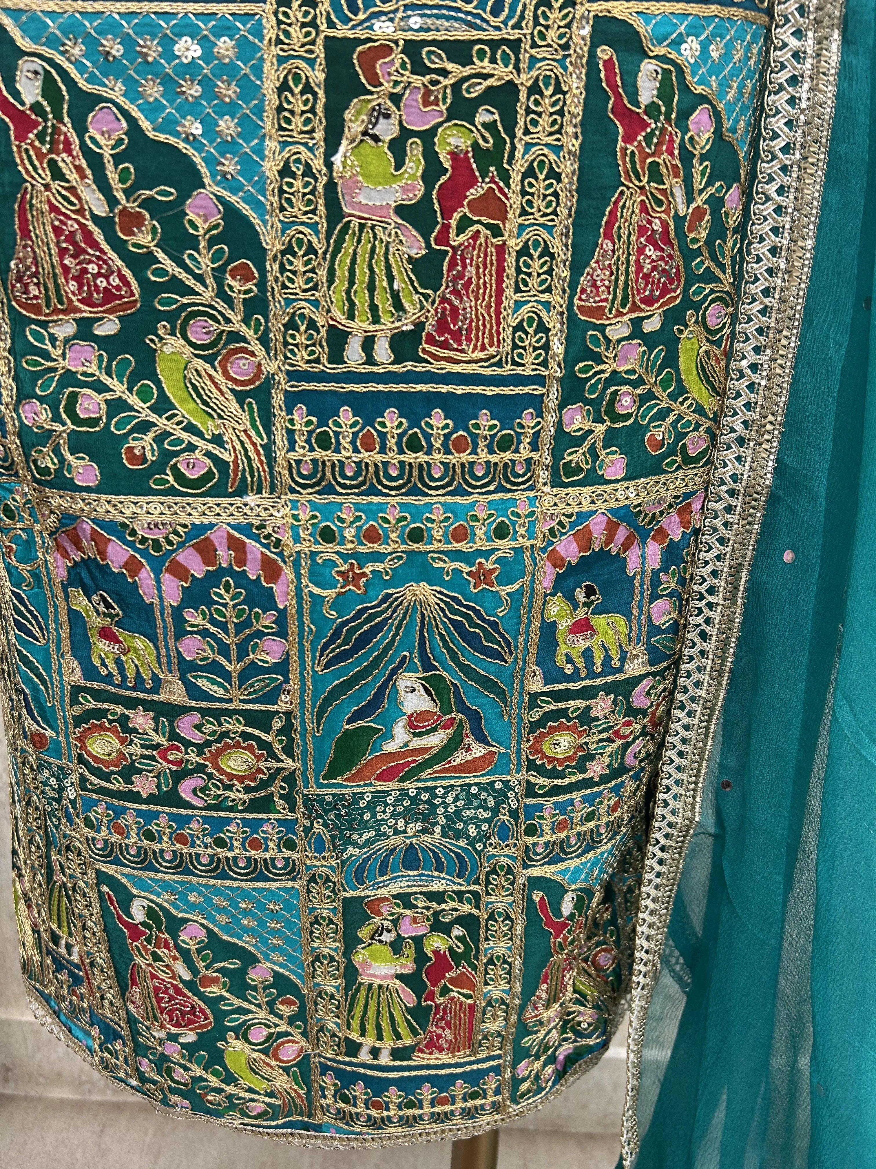 Semi Crepe Unstitched Suit with traditional motifs