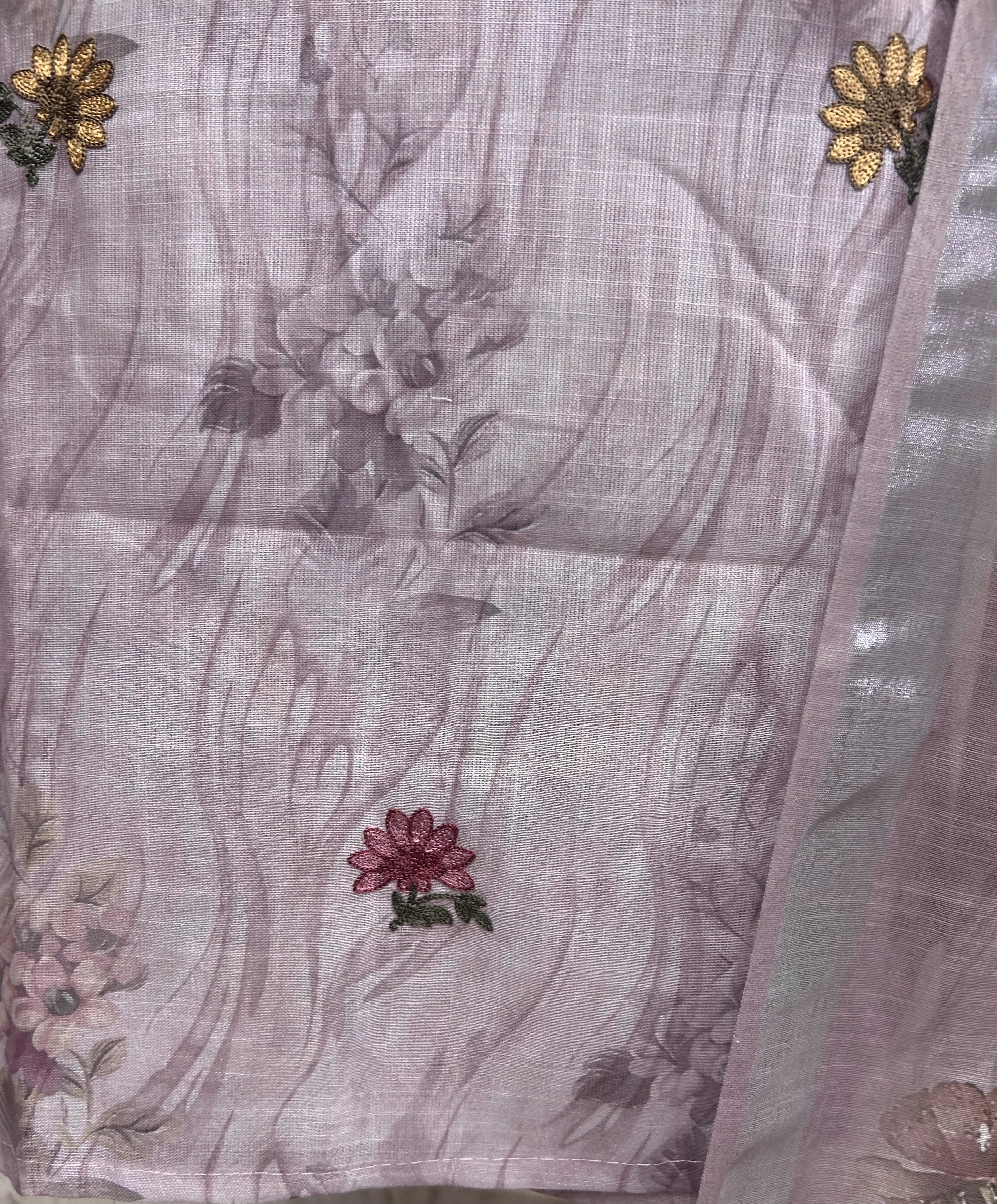 Printed & Thread Embroidered Jamdani Linen Unstitched Suit Set