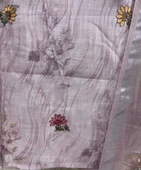 Printed & Thread Embroidered Jamdani Linen Unstitched Suit Set