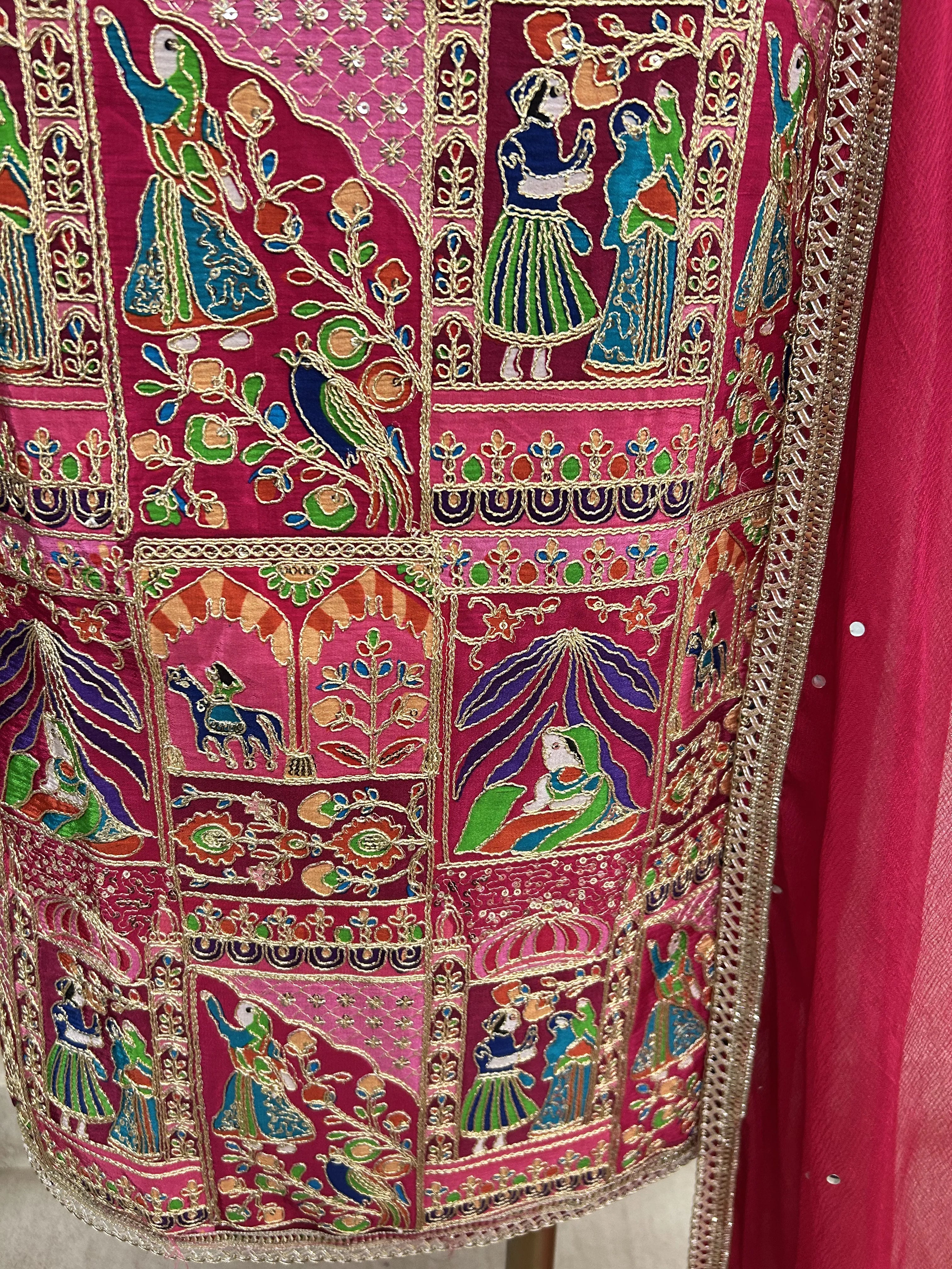 Semi Crepe Unstitched Suit with traditional motifs