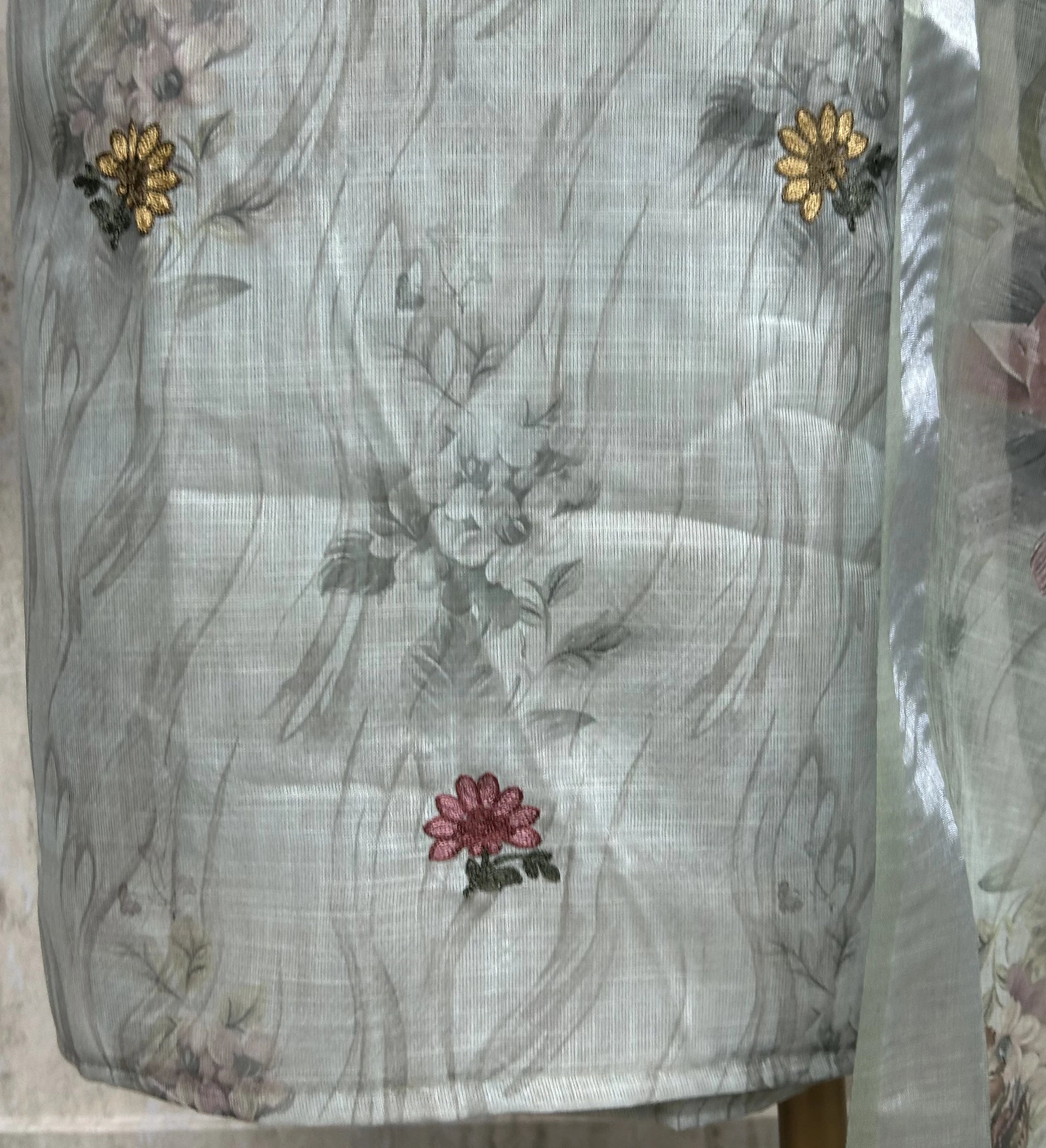 Printed & Thread Embroidered Jamdani Linen Unstitched Suit Set