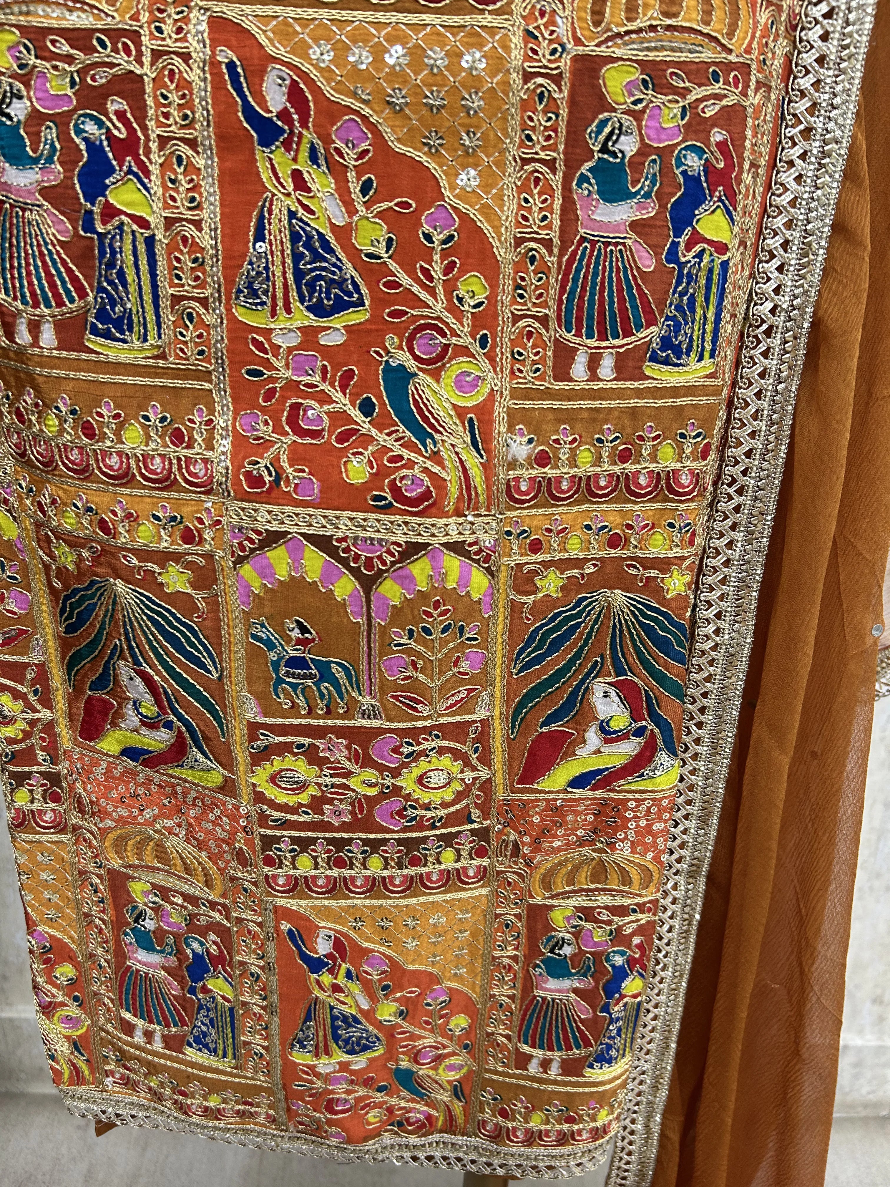 Semi Crepe Unstitched Suit with traditional motifs