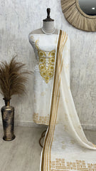 Thread Embroidered Semi Linen Unstitched Suit Set