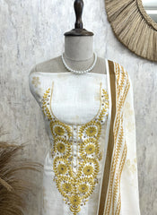 Thread Embroidered Semi Linen Unstitched Suit Set