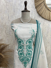 Thread Embroidered Semi Linen Unstitched Suit Set