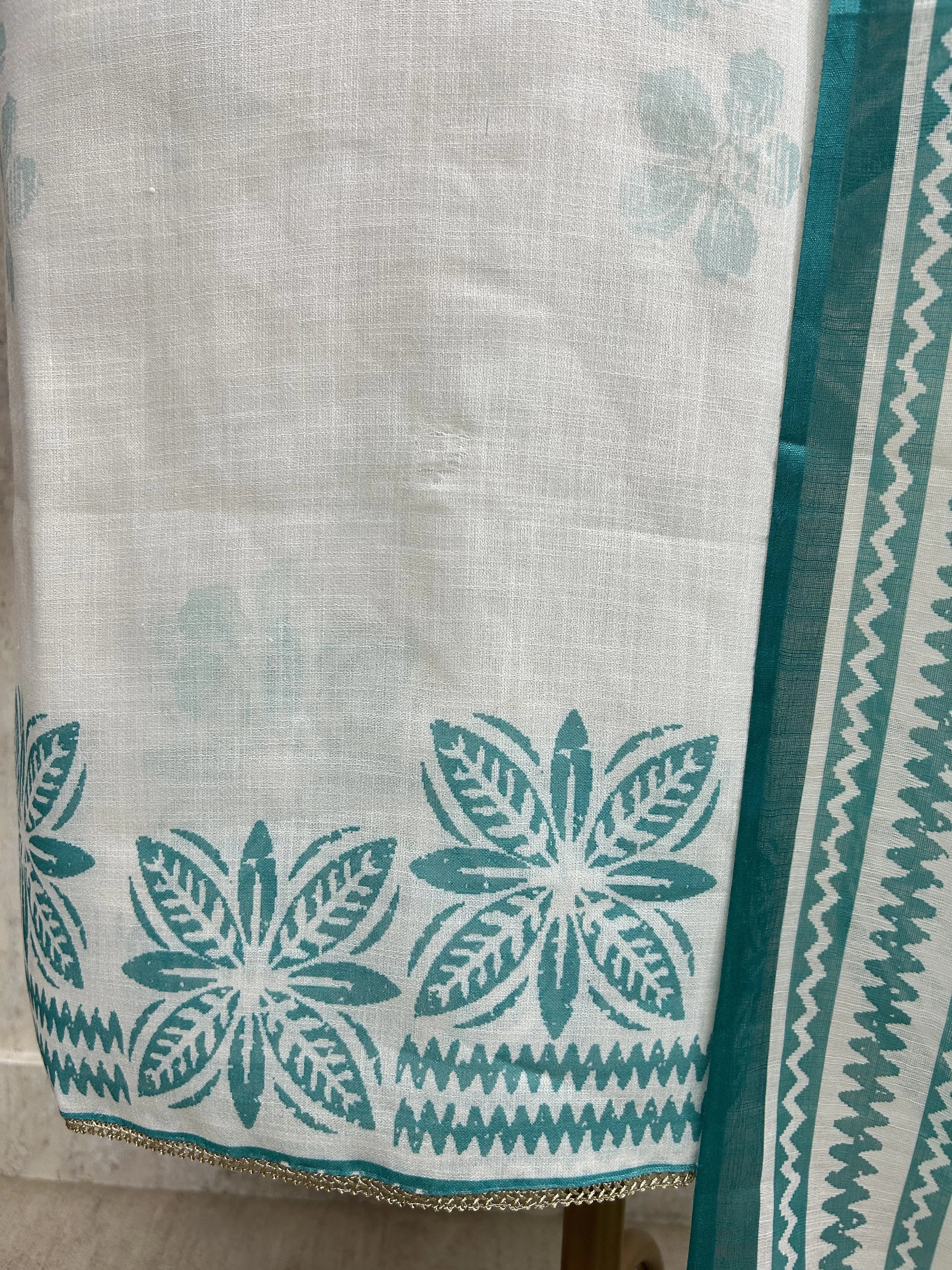 Thread Embroidered Semi Linen Unstitched Suit Set