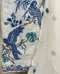 Parrot Motif Jamdani Linen Unstitched Suit Set