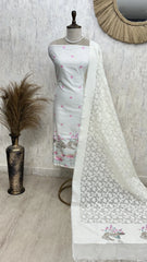 Thread Flamingo Pattern Mul Chanderi Unstitched Suit Set