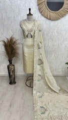 Tissue unstitched suit with peacock motif