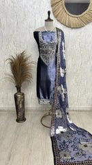 Velvet Unstitched Suit With Brasso Dupatta