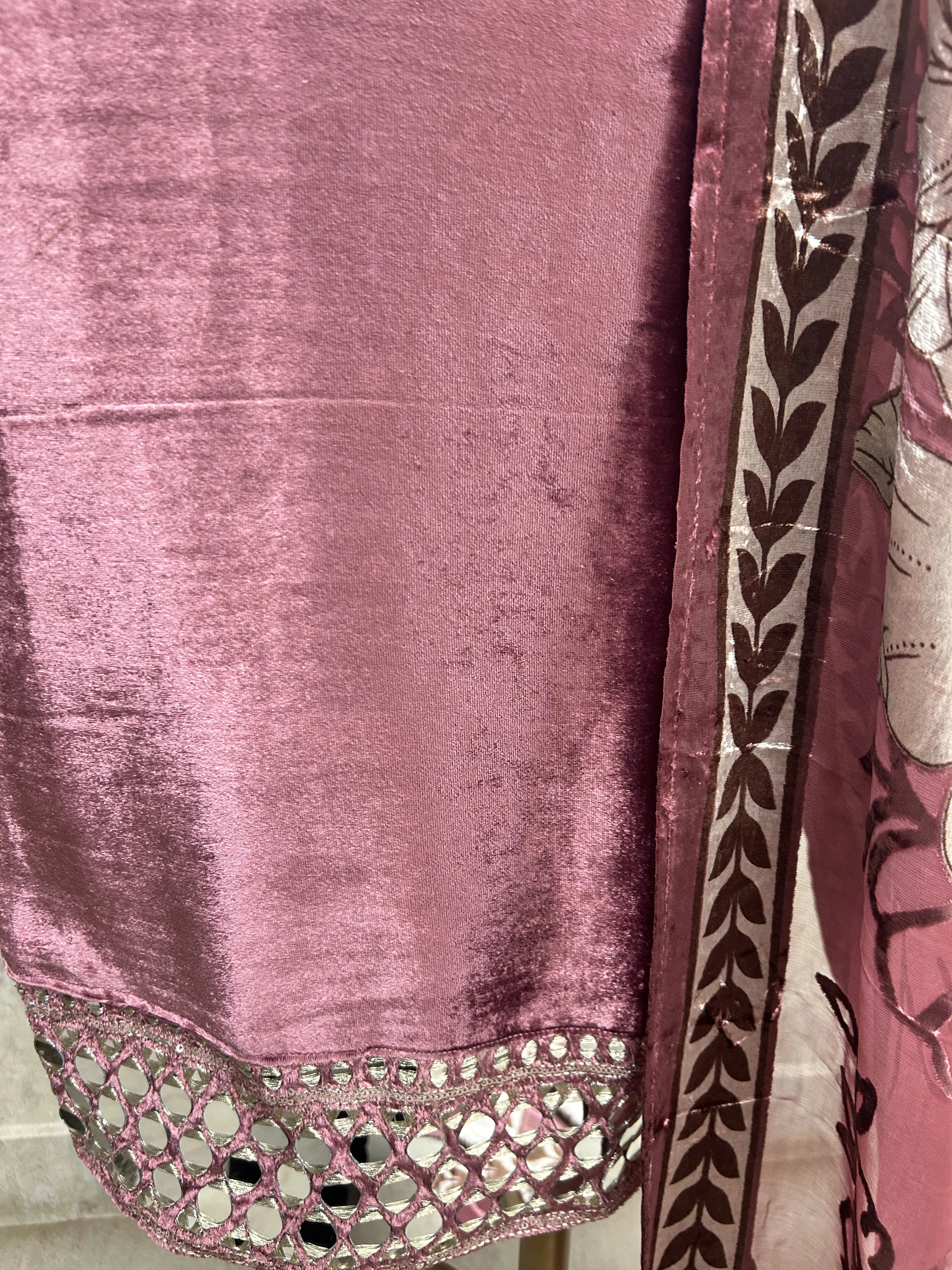 Velvet Unstitched Suit With Brasso Dupatta