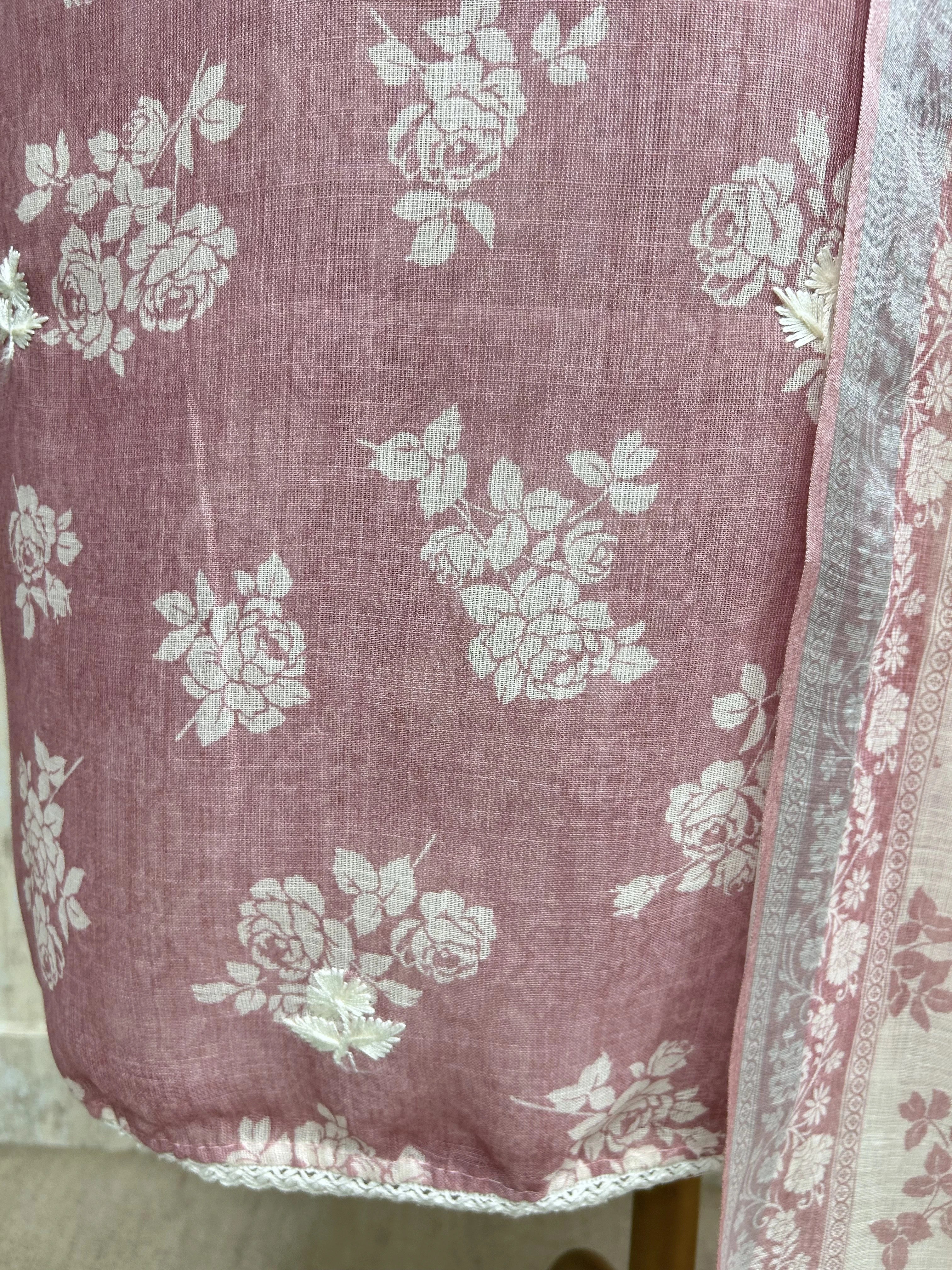 Thread Embroidered Neckline Jamdani Linen Unstitched Suit Set