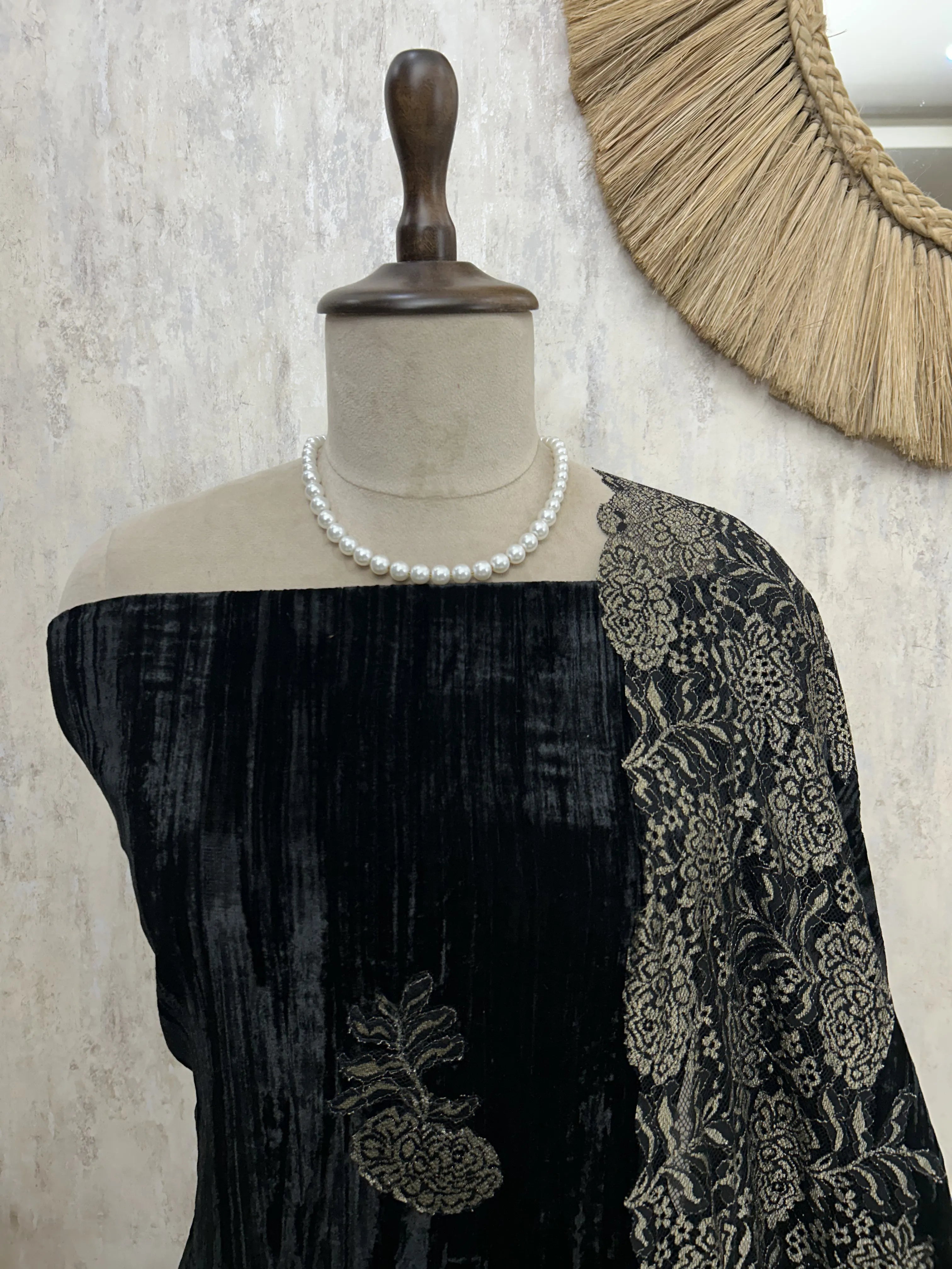 Velvet Unstitched Suit with Chantilly Lace