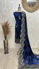Velvet Unstitched Suit with Chantilly Lace