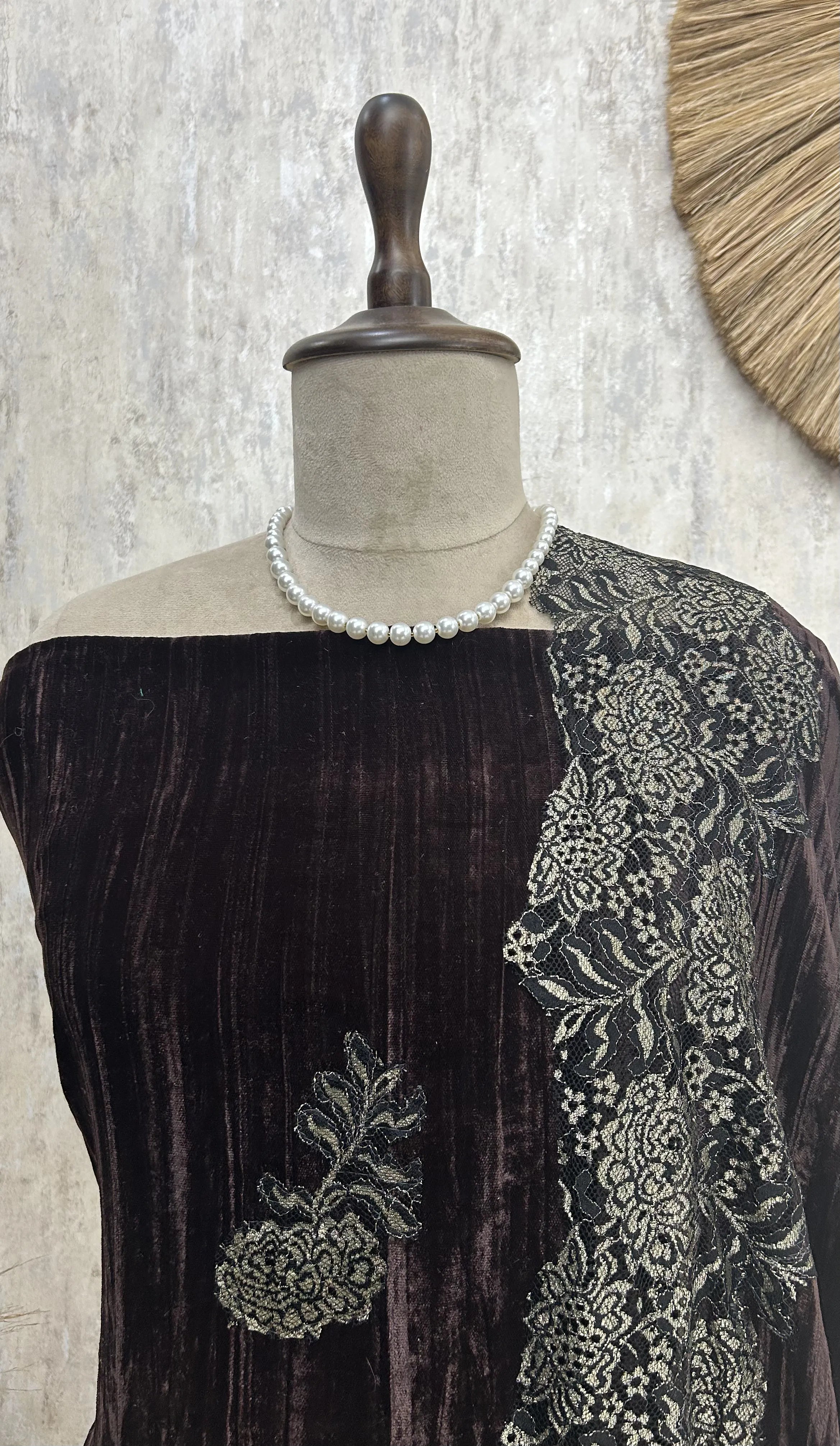 Velvet Unstitched Suit with Chantilly Lace