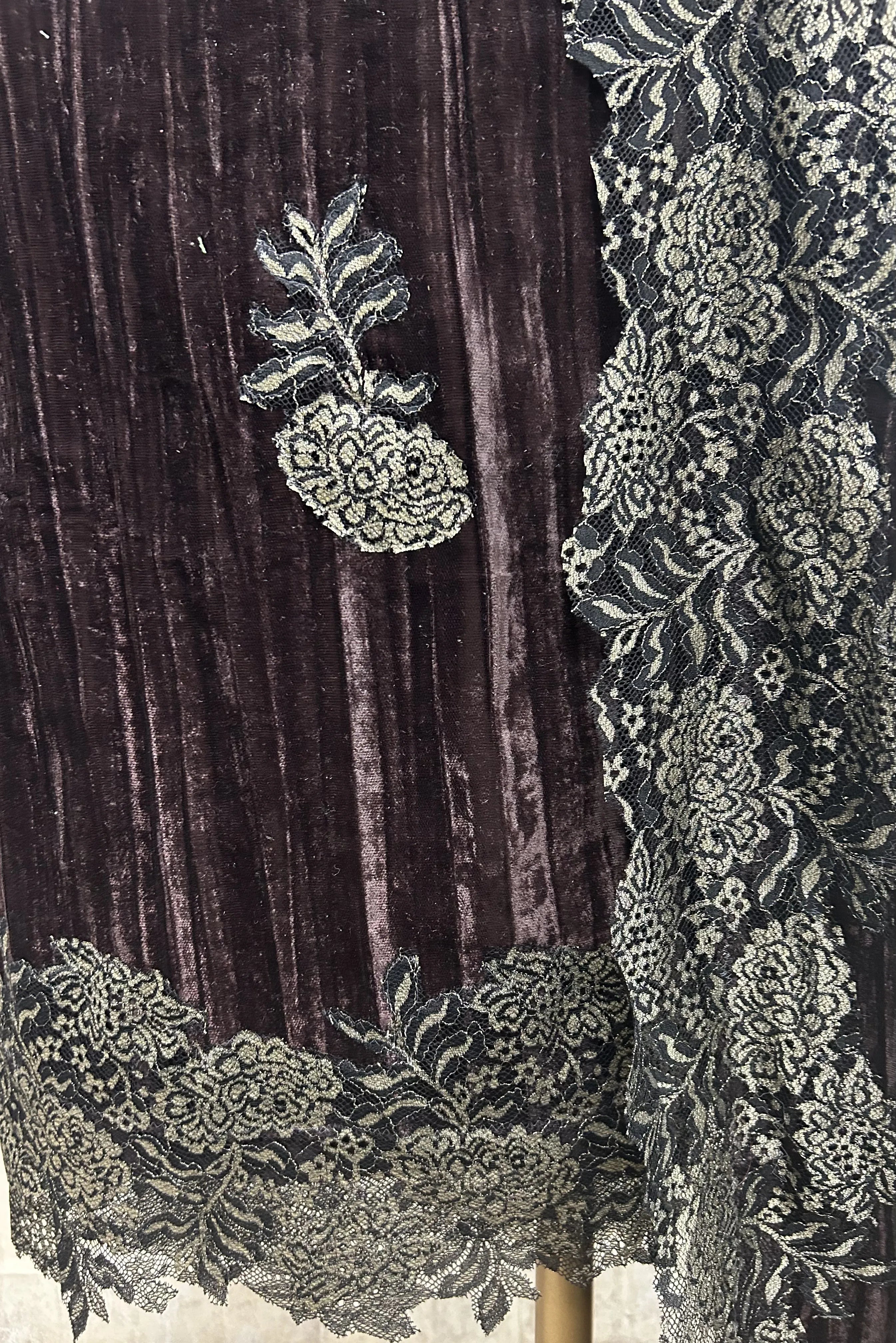 Velvet Unstitched Suit with Chantilly Lace