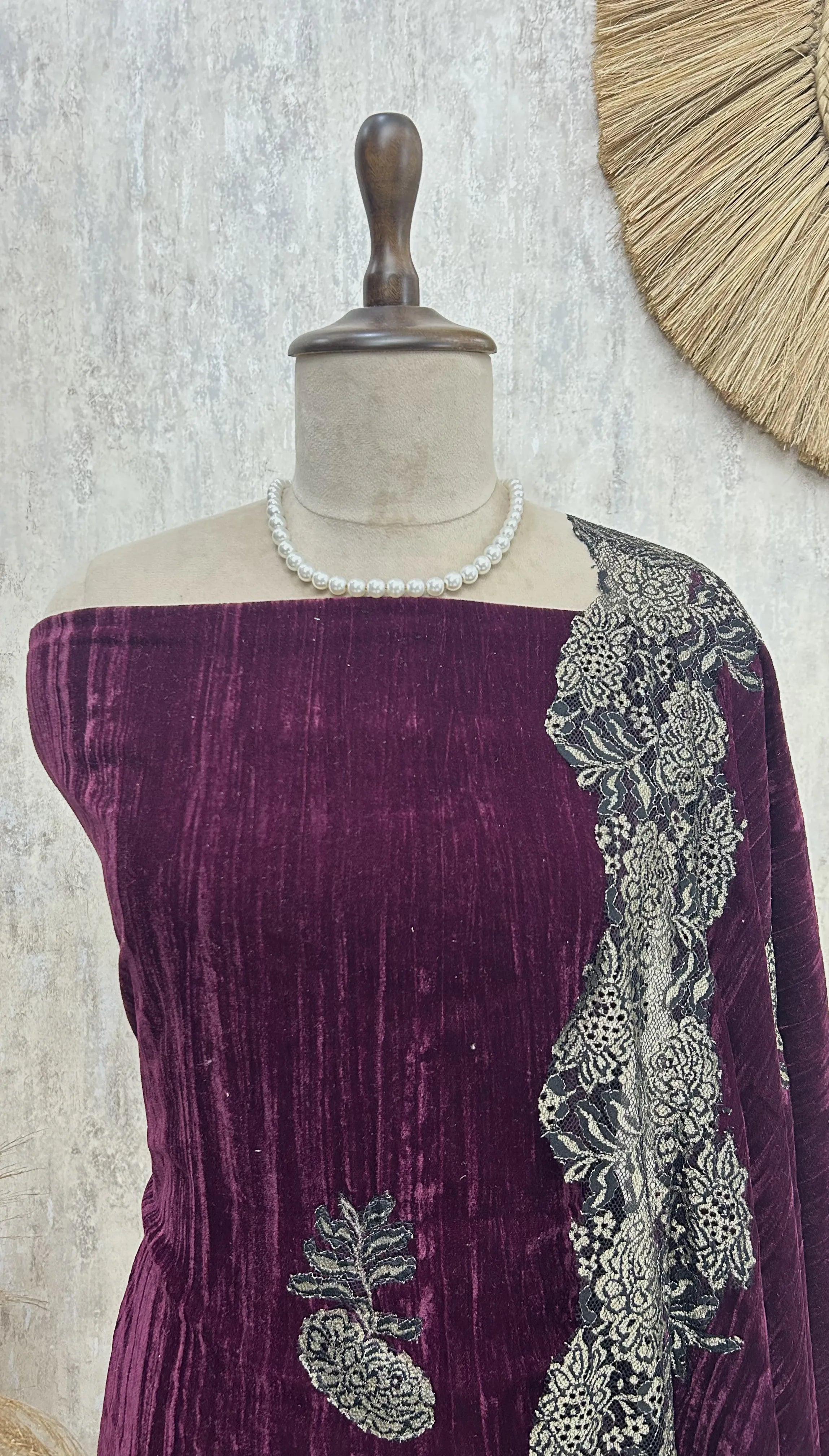 Velvet Unstitched Suit with Chantilly Lace