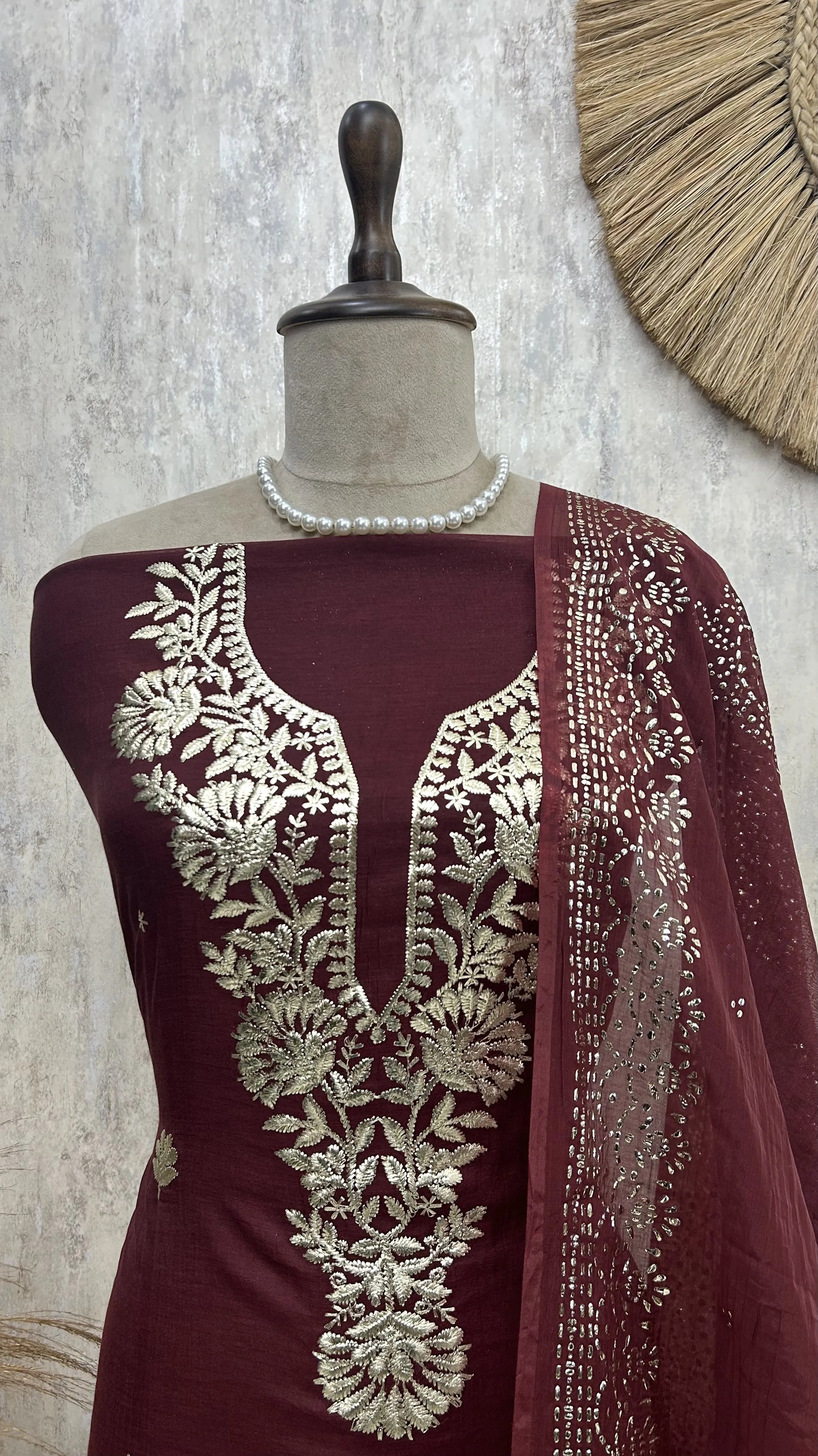 Mul Chanderi Unstitched Suit