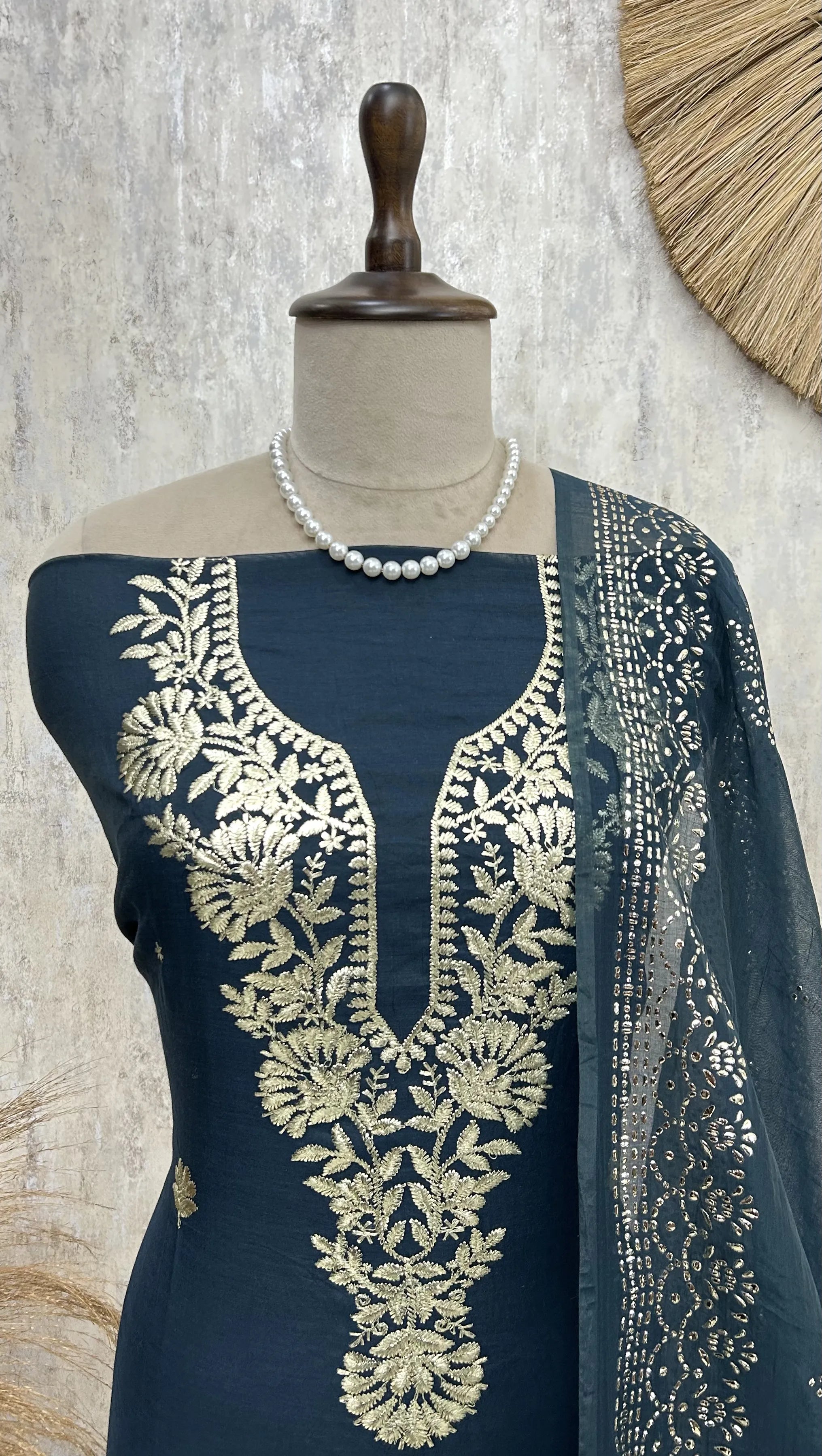 Mul Chanderi Unstitched Suit