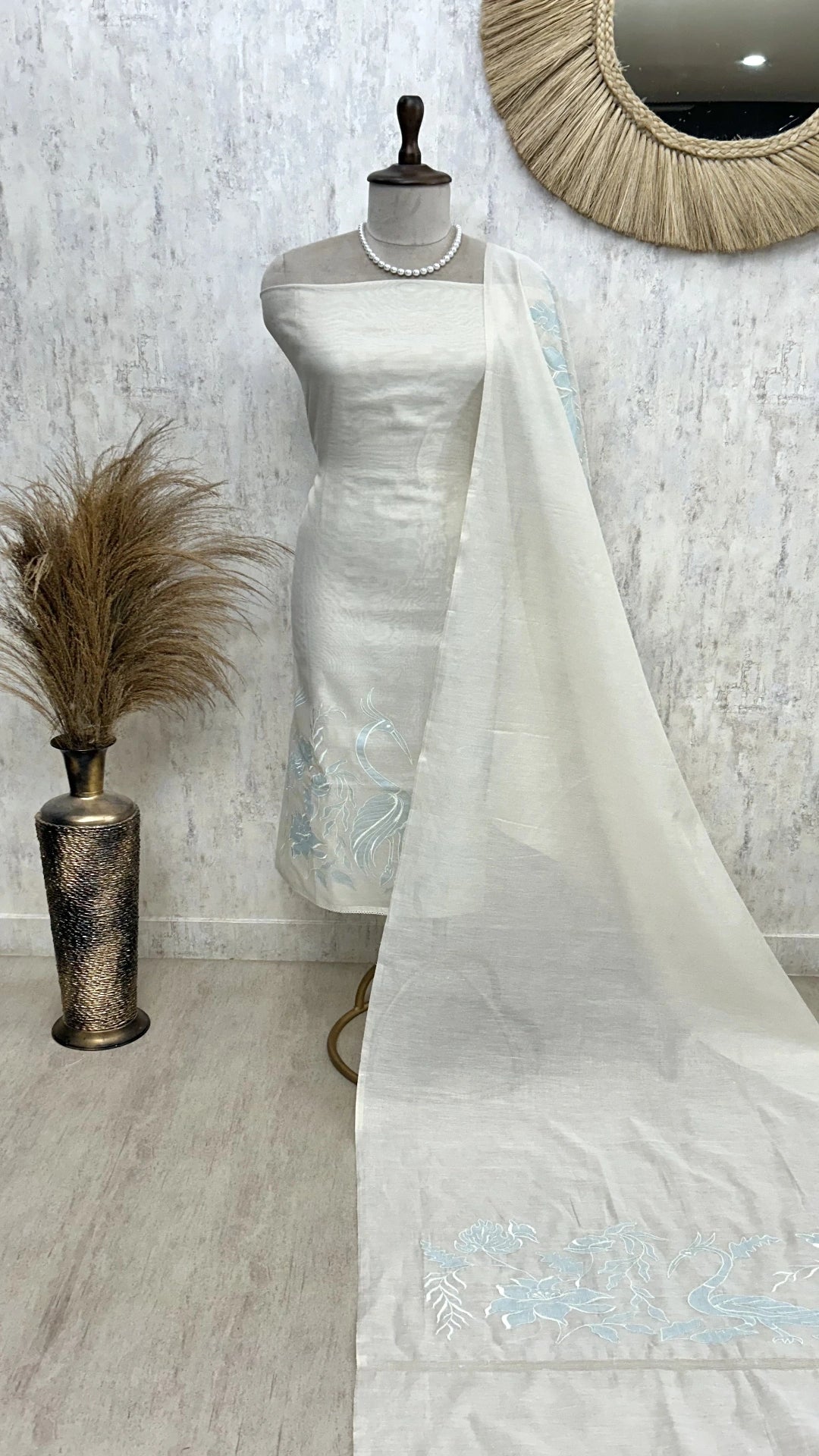 Applique Work Linen Tissue Unstitched Suit Set
