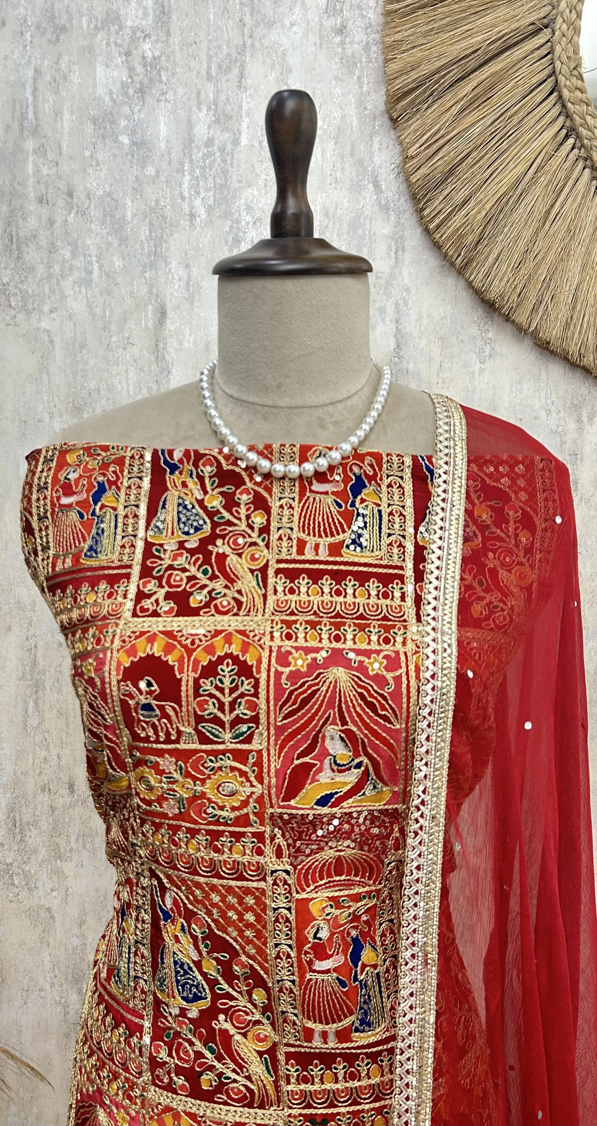 Semi Crepe Unstitched Suit with traditional motifs