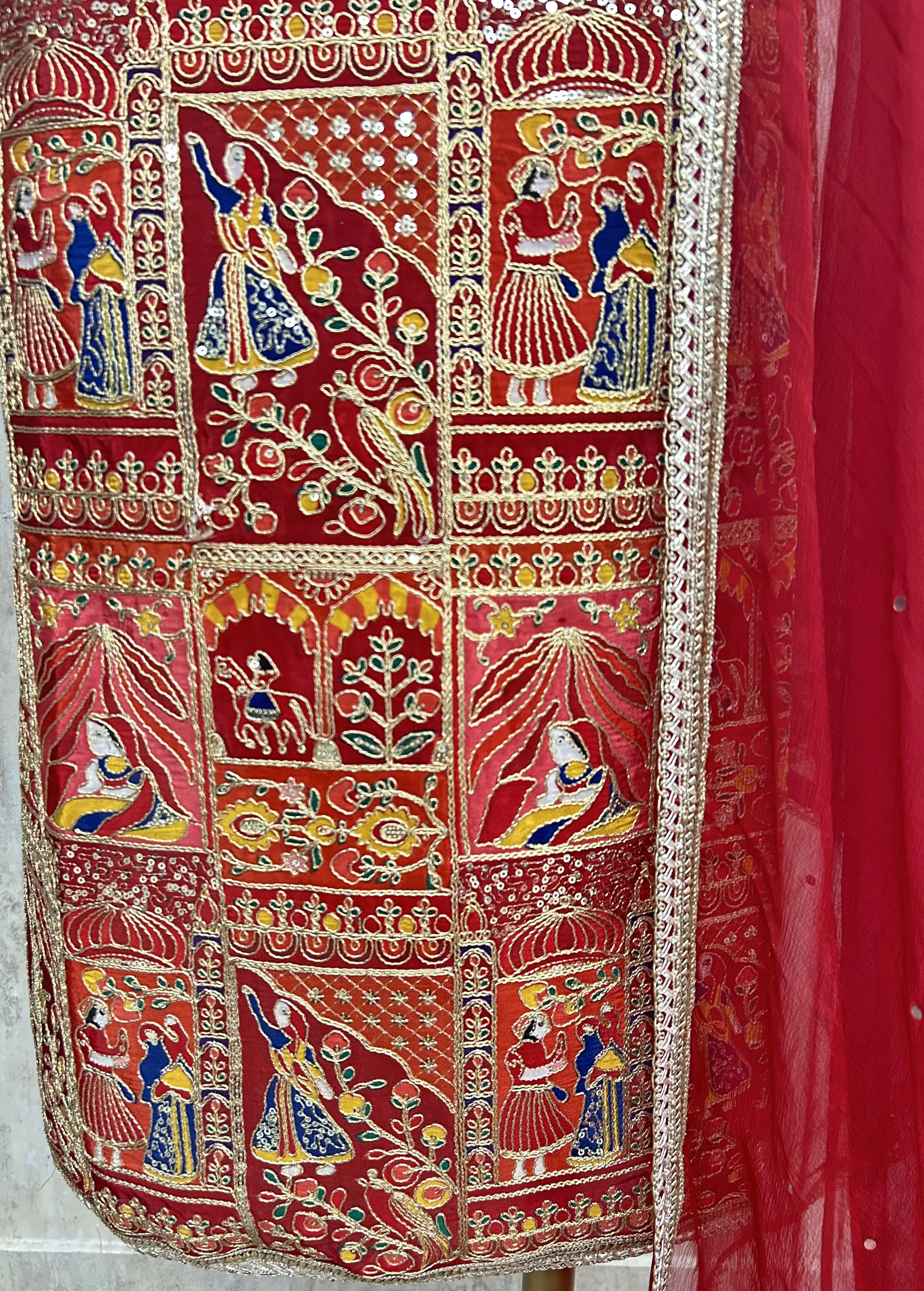 Semi Crepe Unstitched Suit with traditional motifs