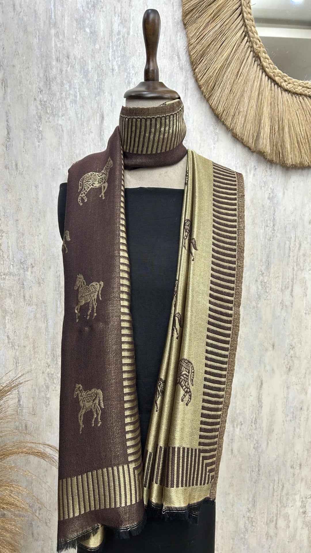Reversible Pashmina Stoles with Horse Motif