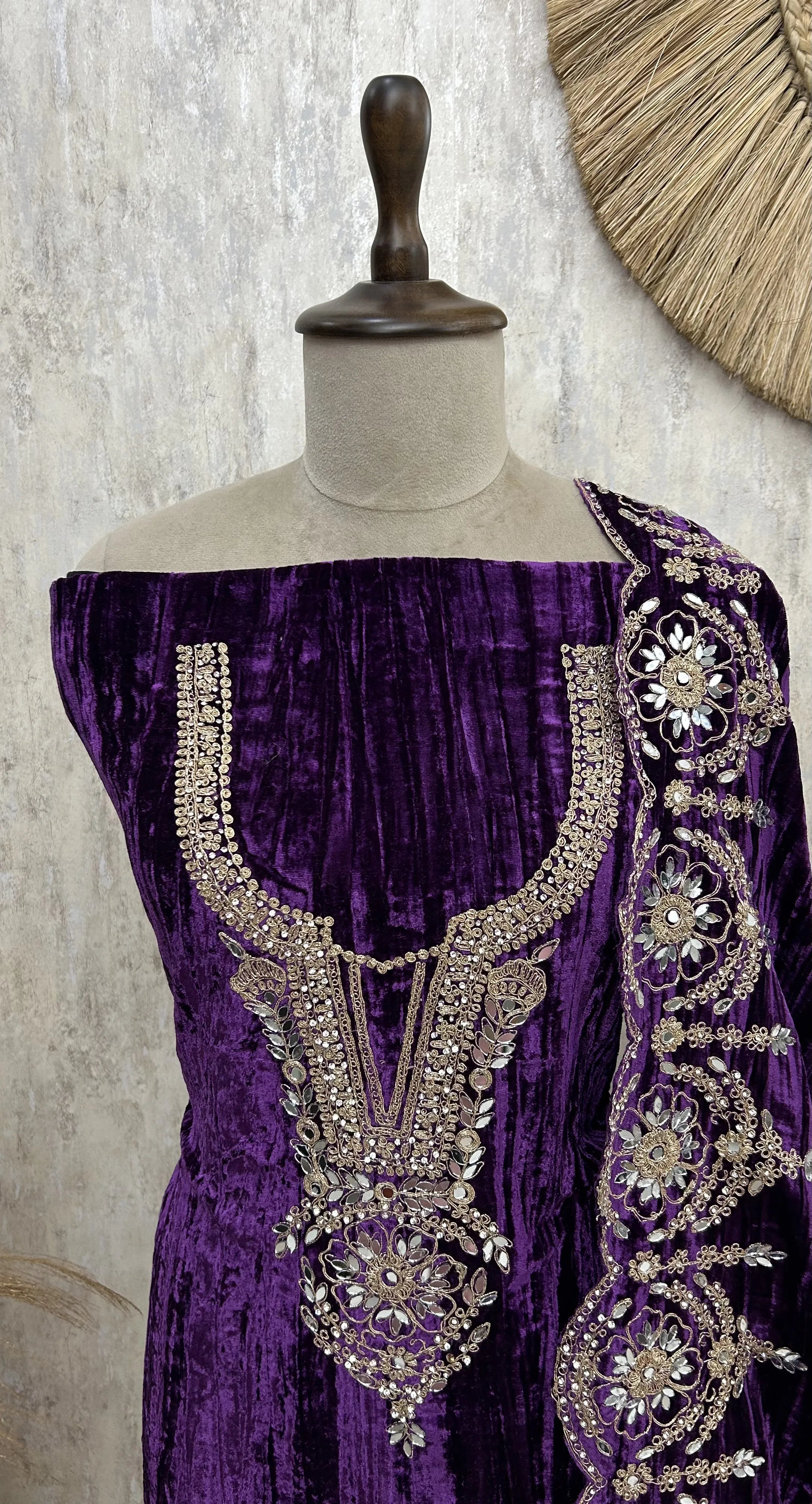 Velvet Unstitched Suit with Mirror Embellishments