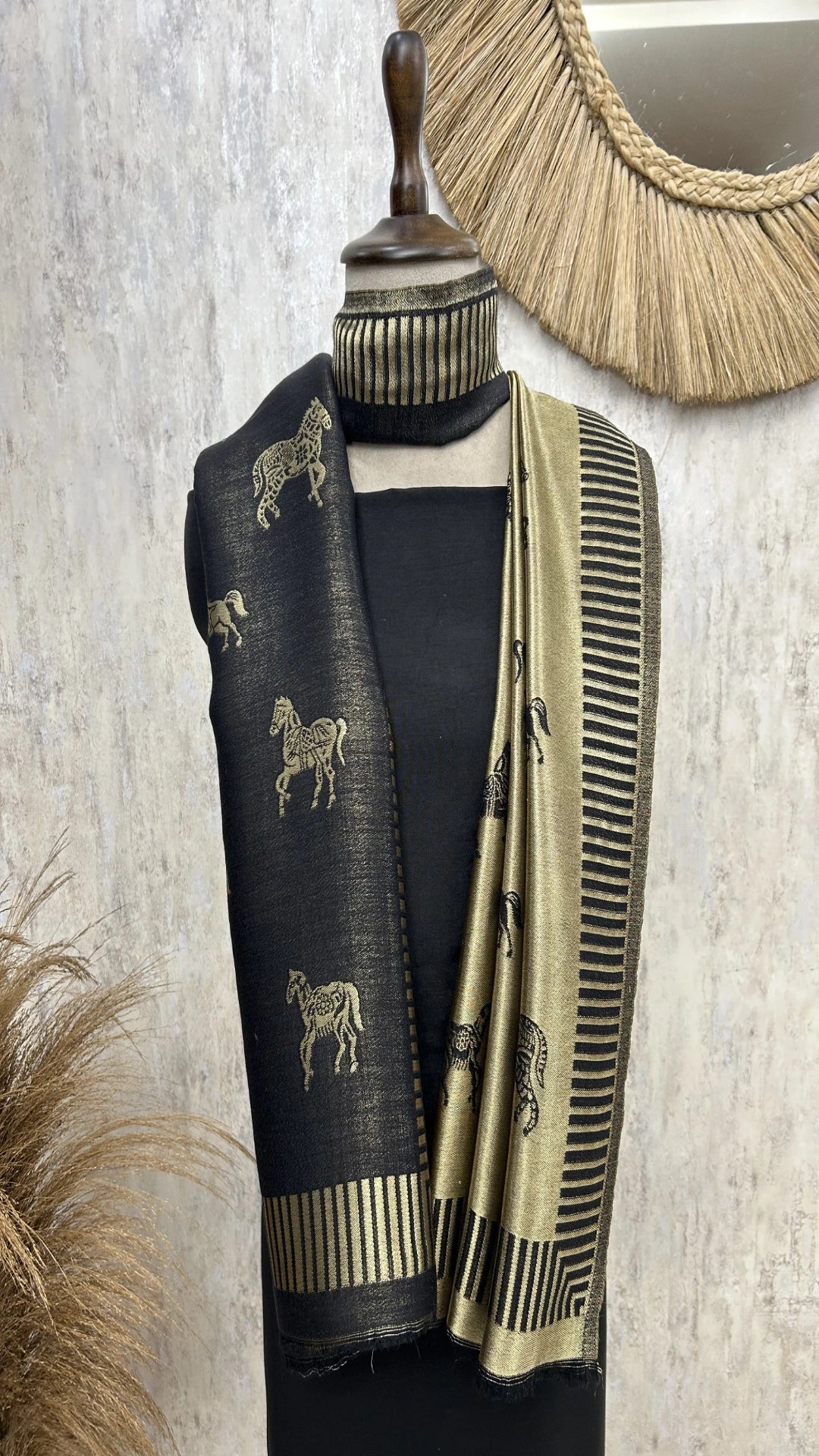 Reversible Pashmina Stoles with Horse Motif
