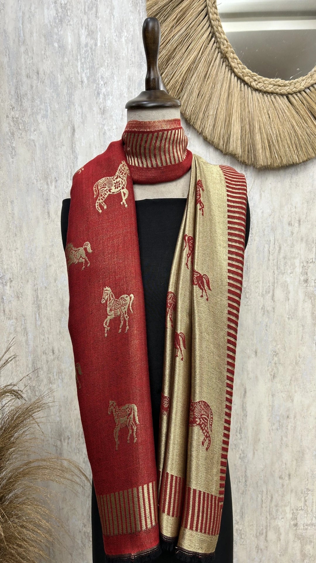 Reversible Pashmina Stoles with Horse Motif