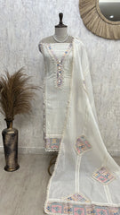 Cotton Unstitched Suit Set With Lacing Work