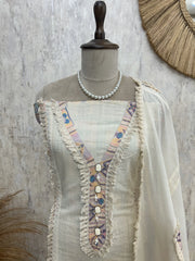 Cotton Unstitched Suit Set With Lacing Work